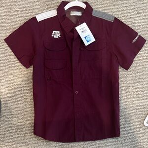 Kids Maroon Button Down Shirt with Gray Accents Texas A&M